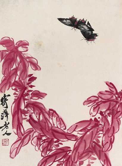 齐白石（款） 花蝶 镜心